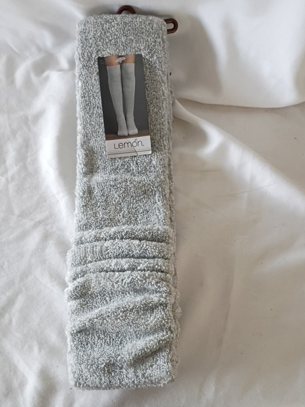 NWT Lemon Women's Over The Knee-High Plush Socks in Light Gray Winter Fall Boots
